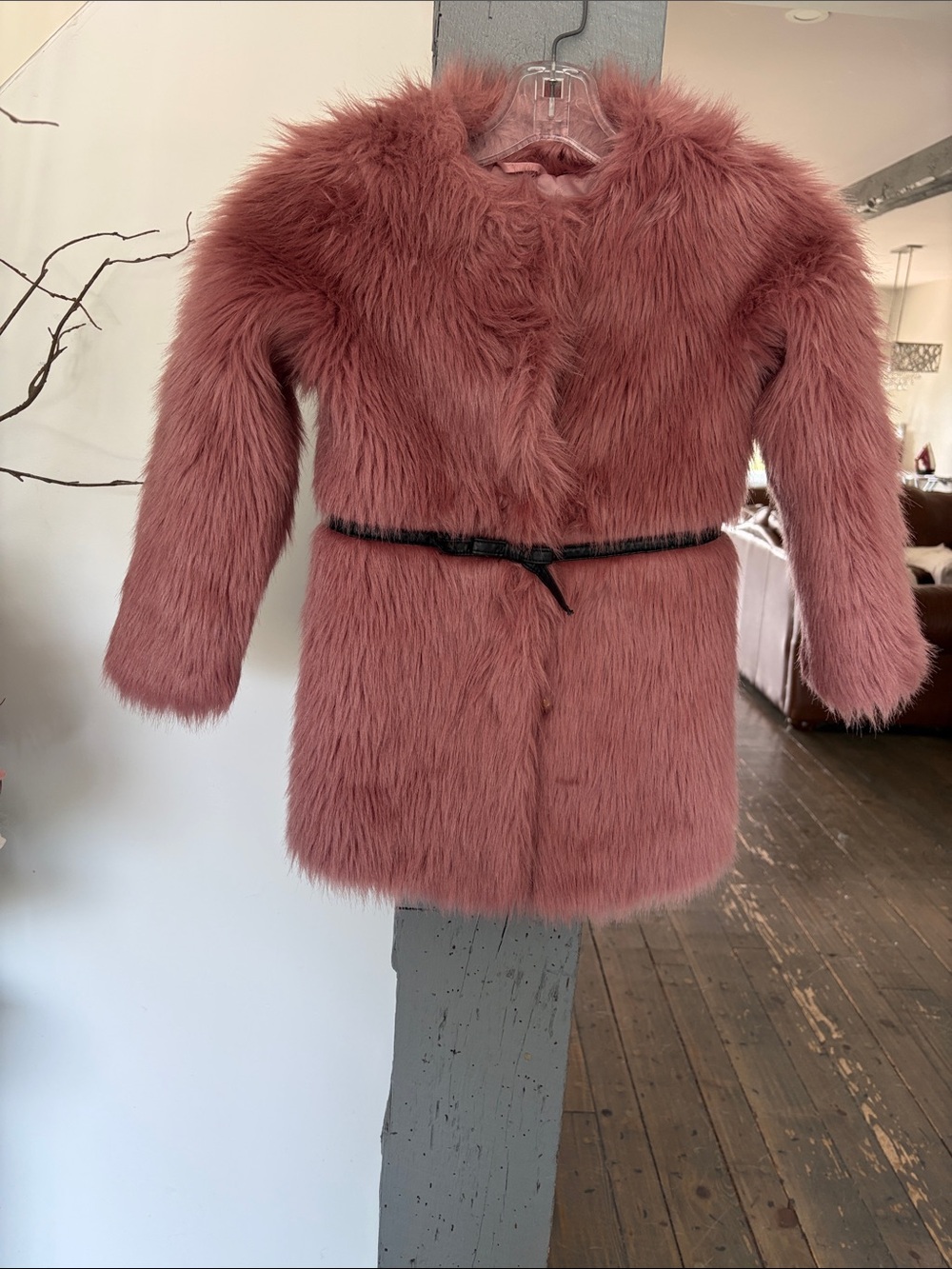 Girls' Faux Fur Pink BILLIEBLUSH Coat with Belt